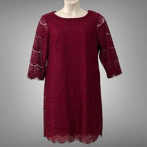 RN Studio Womens Dress Plus 18 Maroon Lace Shift Evening Cocktail Wedding Event